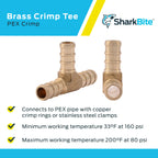 SharkBite 3/8 Inch Crimp Tee, Pack of 10, Brass Plumbing Fitting, PEX Pipe, PE-RT, UC360LF
