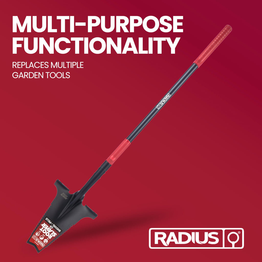 Root Slayer RS225 Long Handle Garden Shovel, Fiberglass Shaft, Black
