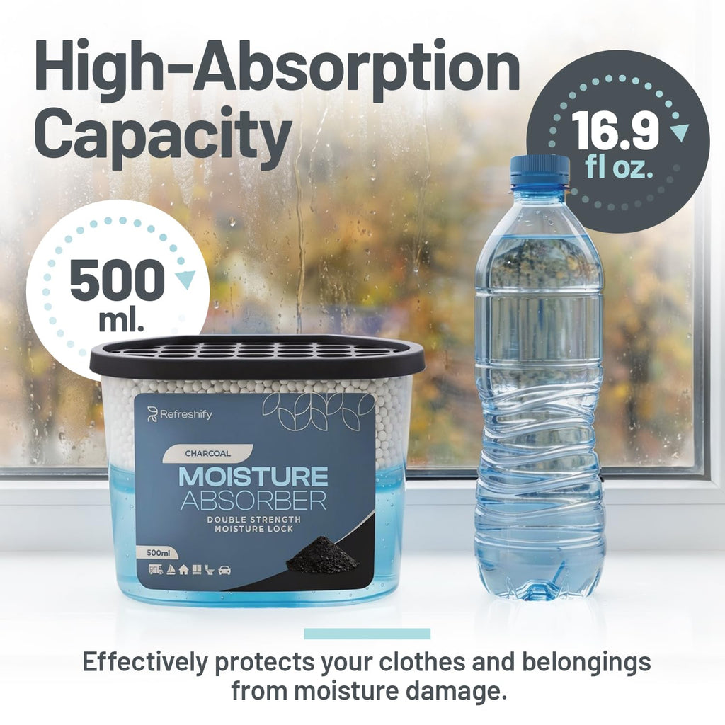 Premium Moisture Absorbers and Dehumidifier Tubs – High-Efficiency Closet Dehumidifier and Dehumidifier for Car, Odor Control Charcoal, 12 Pack, 7.5 Oz