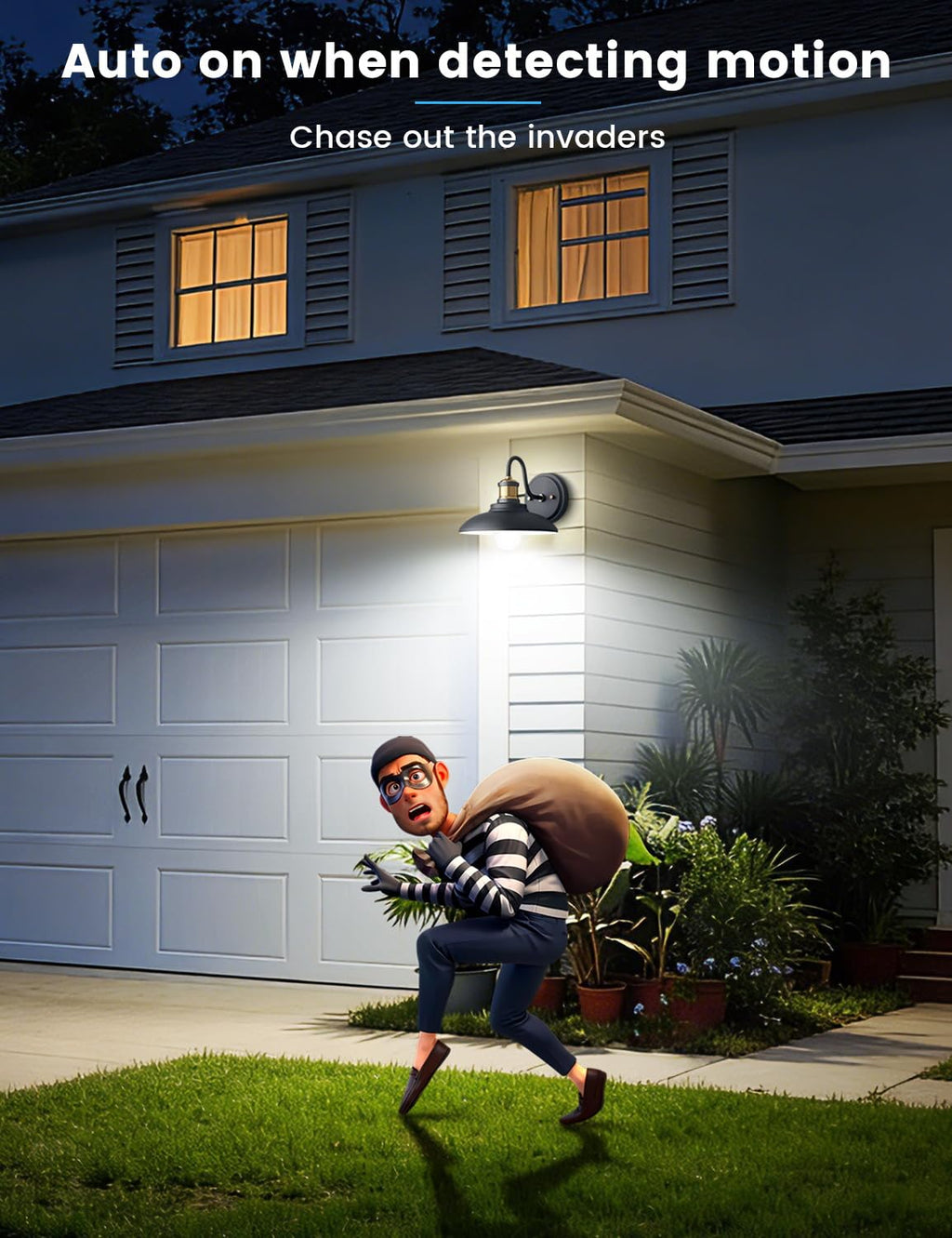 Torkase Motion Sensor Light Bulbs, E26 Dusk to Dawn Activated Security