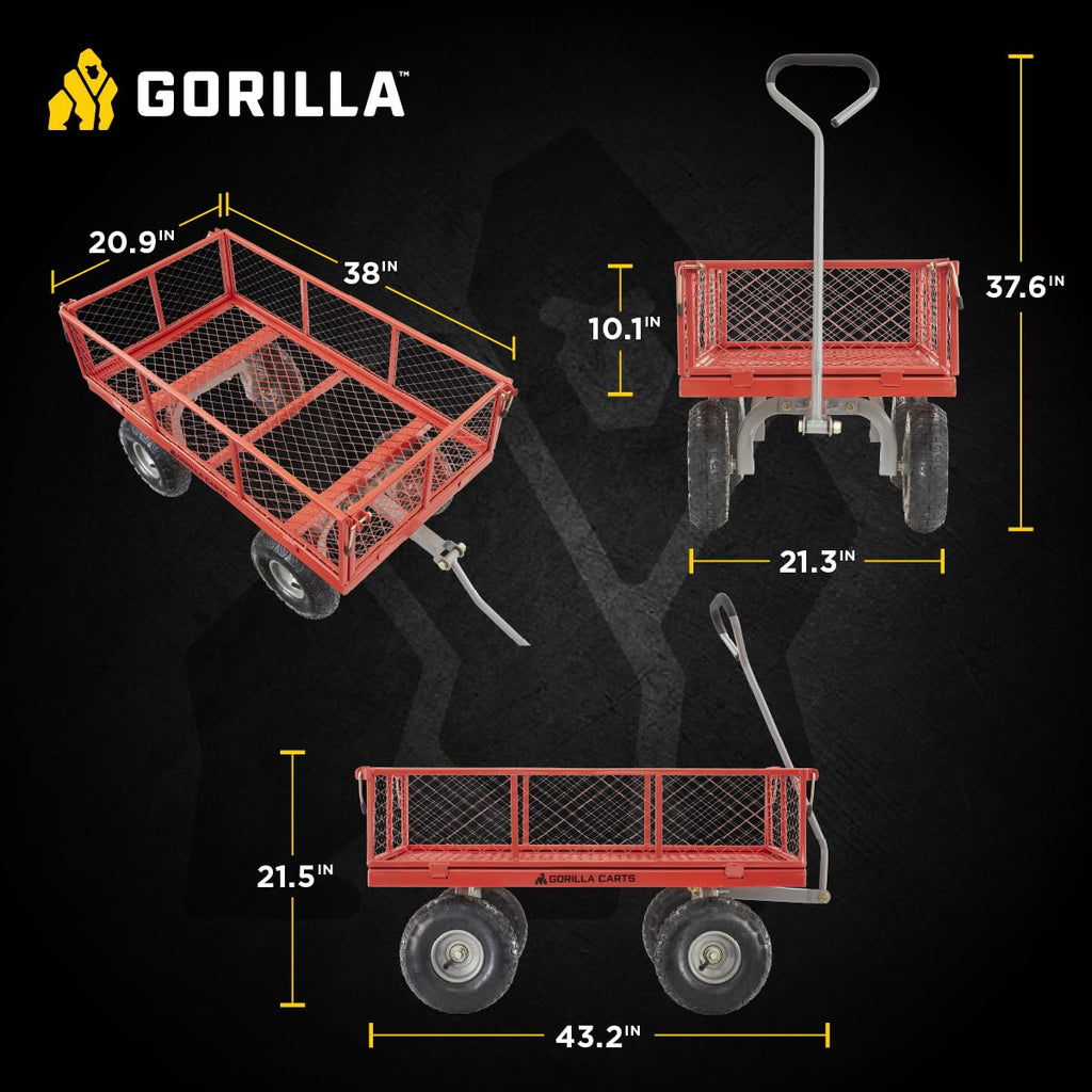 Gorilla Carts Steel Utility Cart, 800 lb Capacity, 4 Cu Ft., Black