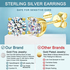 Lyniuoy Moissanite Studs Earrings For Women & Men 14K Gold Plated 925 Sterling Silver Hypoallergenic Flat Back Stud Earrings For Sensitive Ear Gifts For Girlfriend 6.5mm 1.0ct X2