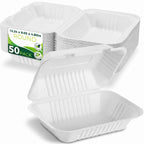 BIRCHIO 75 Pack 9”x6” Take Out Containers with Lids, EXTRA Sturdy To Go Food Containers, 100% Compostable Clamshell Take Out Containers, To Go Boxes for Food