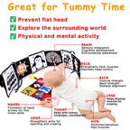 4 PCS Black and White High Contrast Baby Toys 0-3-6 Months Newborn Essential Montessori Toy for Babies Crinkle Sensory Book Brain Development Tummy Time Mirror Infant Carseat Rattle Easter Shower Gift
