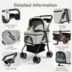 AODI Pet Stroller for Small Dogs and Cats with 4 Wheels, 3 in 1 Foldable Dog Stroller with Detachable Carrier, Breathable Mesh, Storage Basket & Cup Holder, Up to 33 lbs