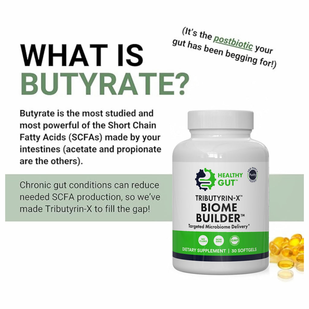Healthy Gut Tributyrin-X | Most Bioavailable Butyrate Postbiotic for Gut Health & Leaky Gut Support | 99% Pure w/Zero Odor | 30 Softgels