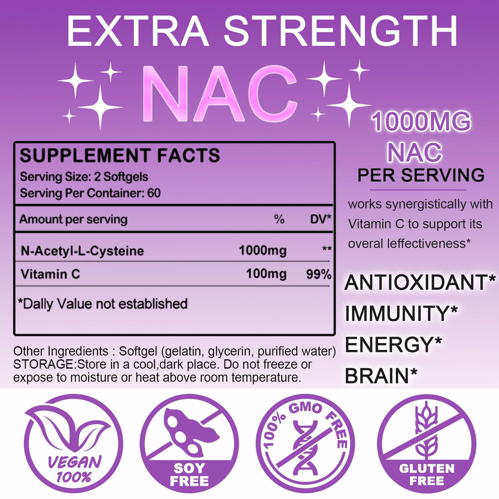 Nac Supplement N-Acetyl Cysteine, Fast Absorb Liposomal Nac 1000mg Softgels