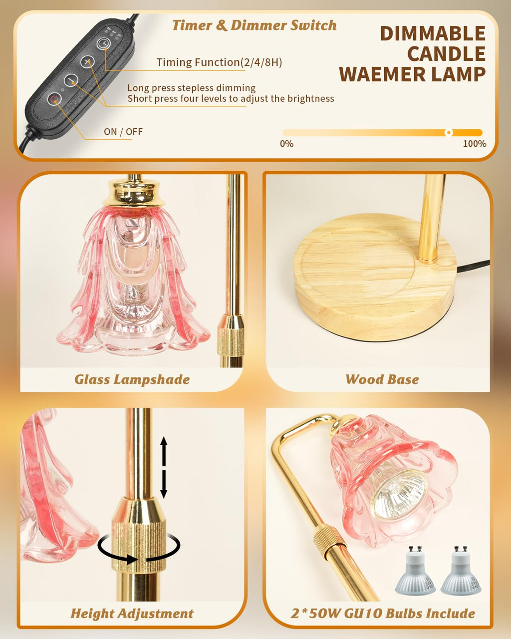 SupBri Candle Warmer Lamp with Timer, Pink Birthday Gifts for Women