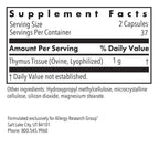 Allergy Research Group ARG Thymus - Glandular Supplement - Freeze-Dried Tissue - Immune System Support - Lyophilized Extract - Hypoallergenic & Non-GMO - 37 Servings - 75 Vegicaps