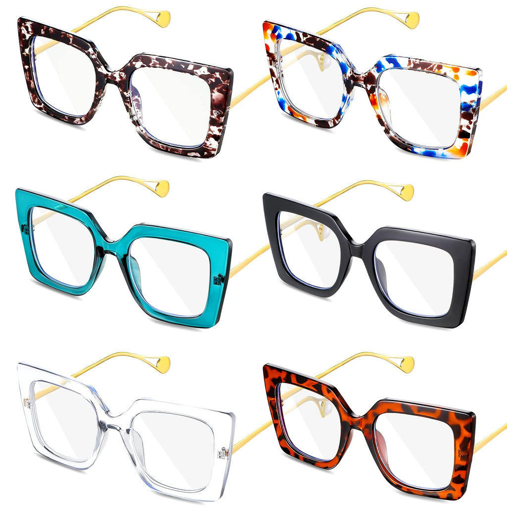 Kingdder 6 Pack Oversized Blue Light Glasses for Women Square Blue Light Blocking Glasses Stylish Computer Reading Eyeglasses (Elegant Colors)