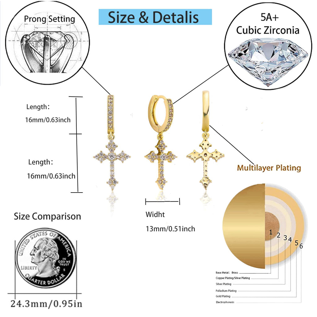 JINAO Cross Hoop Dangle Earrings for Men Women Gold