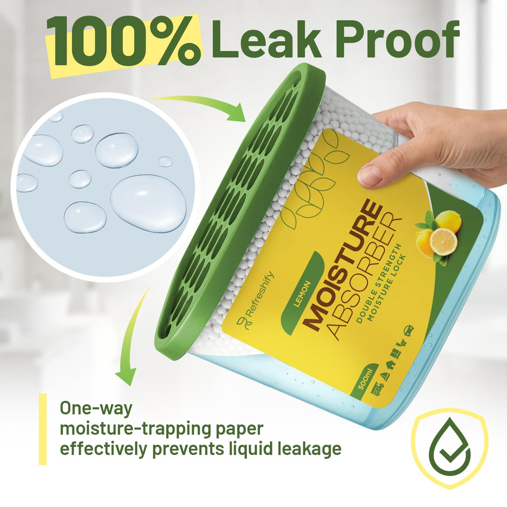 Premium Moisture Absorbers and Dehumidifier Tubs – High-Efficiency Closet Dehumidifier and Dehumidifier for Car, Odor Control Lemon Scent, 6 Pack, 7.5 Oz