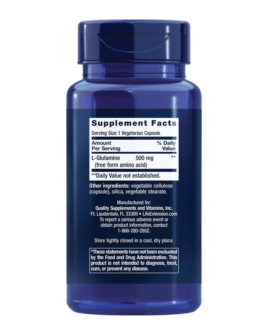 Life Extension L-Glutamine,500 mg L-glutamine,Amino Acid,Supports Muscle Health and Immune Health,Gluten-Free,Non-GMO,100 Vegetarian Capsules,(Pack of 2)