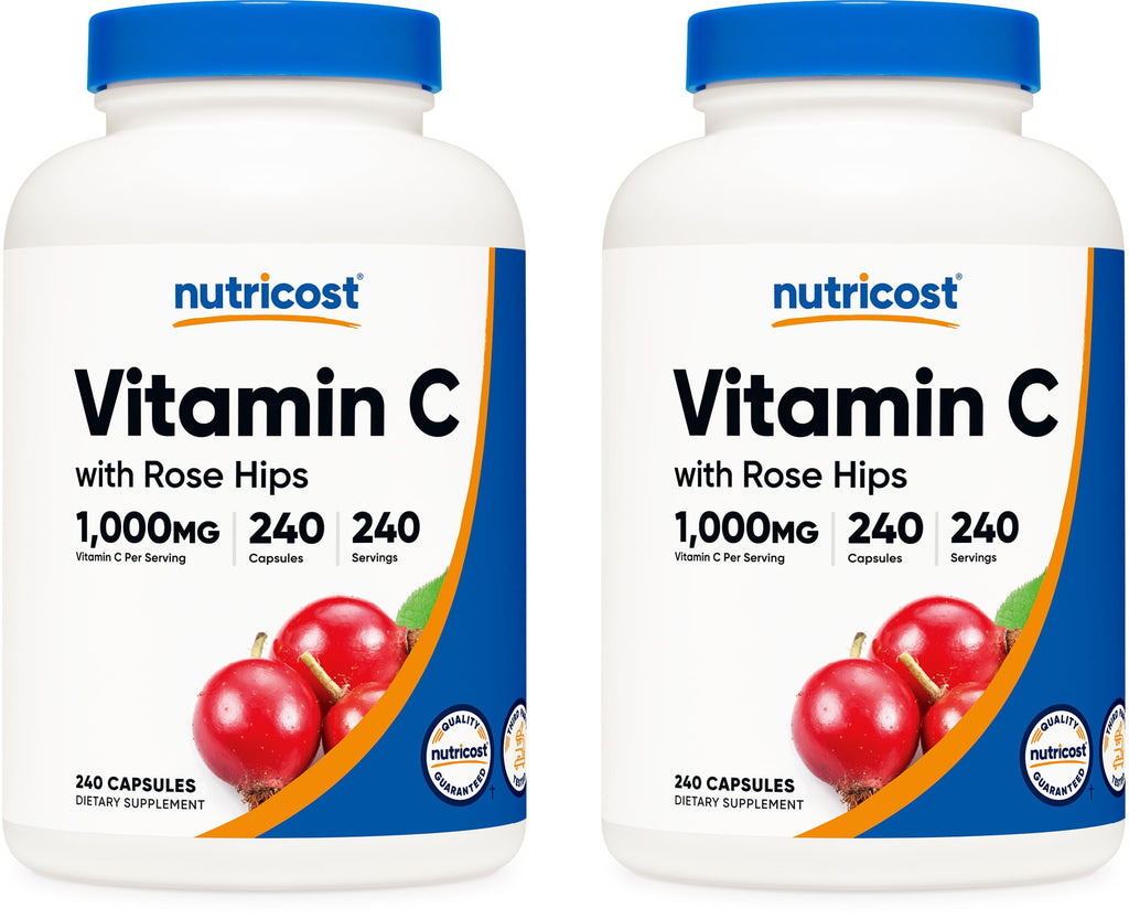 Nutricost Vitamin C with Rose HIPS 1025mg, 240 Capsules (2 Bottles) - Premium Non-GMO, Gluten Free Vitamin C Supplement