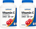 Nutricost Vitamin C with Rose HIPS 1025mg, 240 Capsules (2 Bottles) - Premium Non-GMO, Gluten Free Vitamin C Supplement