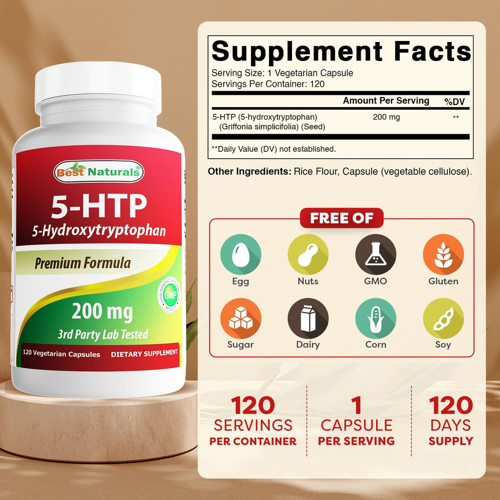Best Naturals 5-HTP 200 mg 120 Vegetarian Capsules