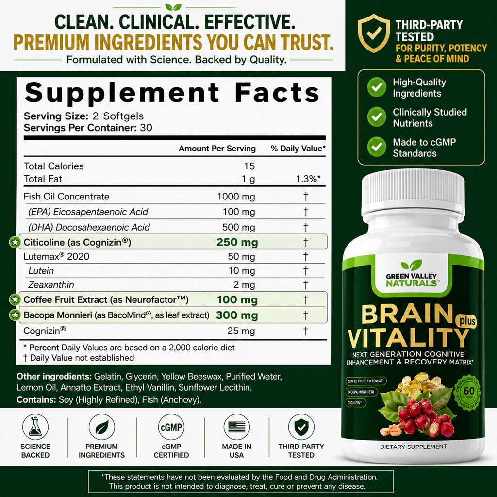 Green Valley Naturals Brain Vitality Plus™ Brain Health Supplement