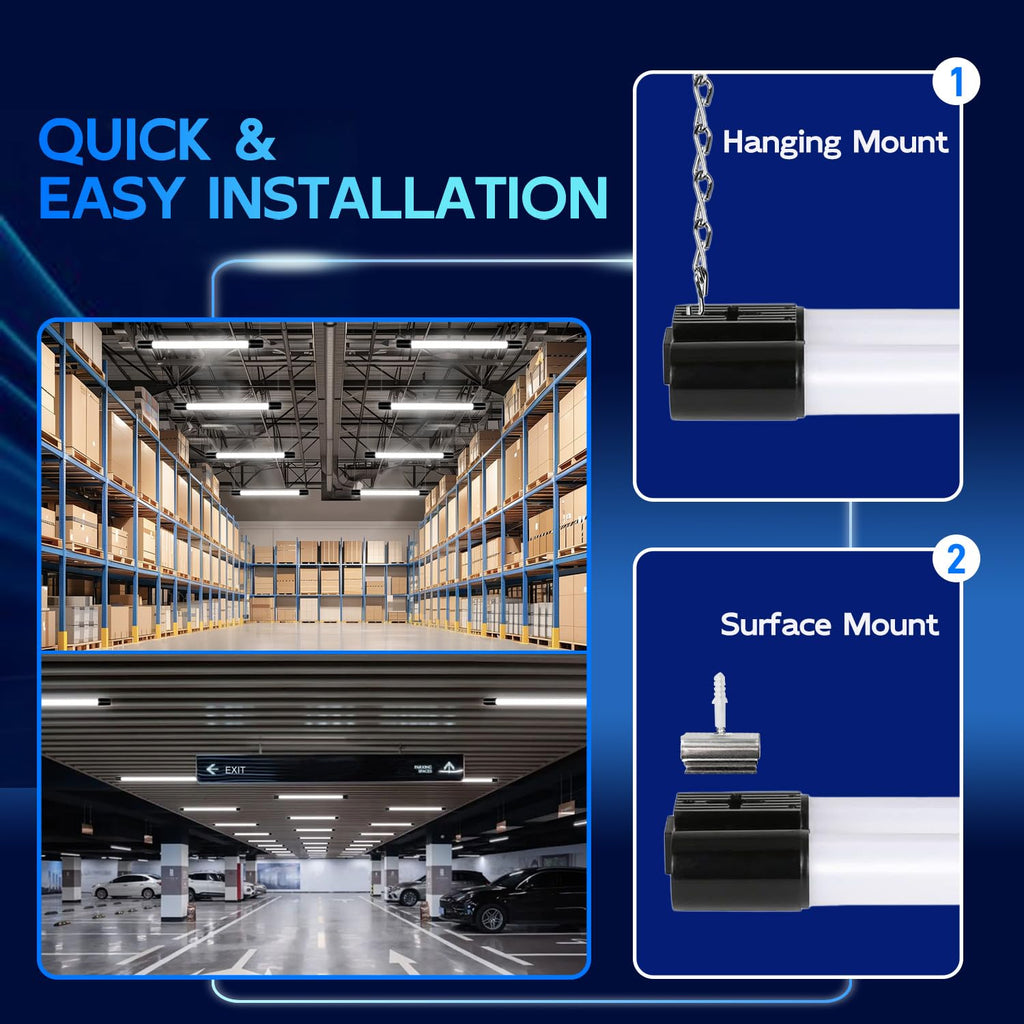 hykolity 2 Pack 4FT Linkable LED Shop Light for Garage, 6500lm, 4FT 60W Utility Light Fixture, 5000K Daylight LED Workbench Light with Plug, Hanging or Surface Mount, Black - ETL