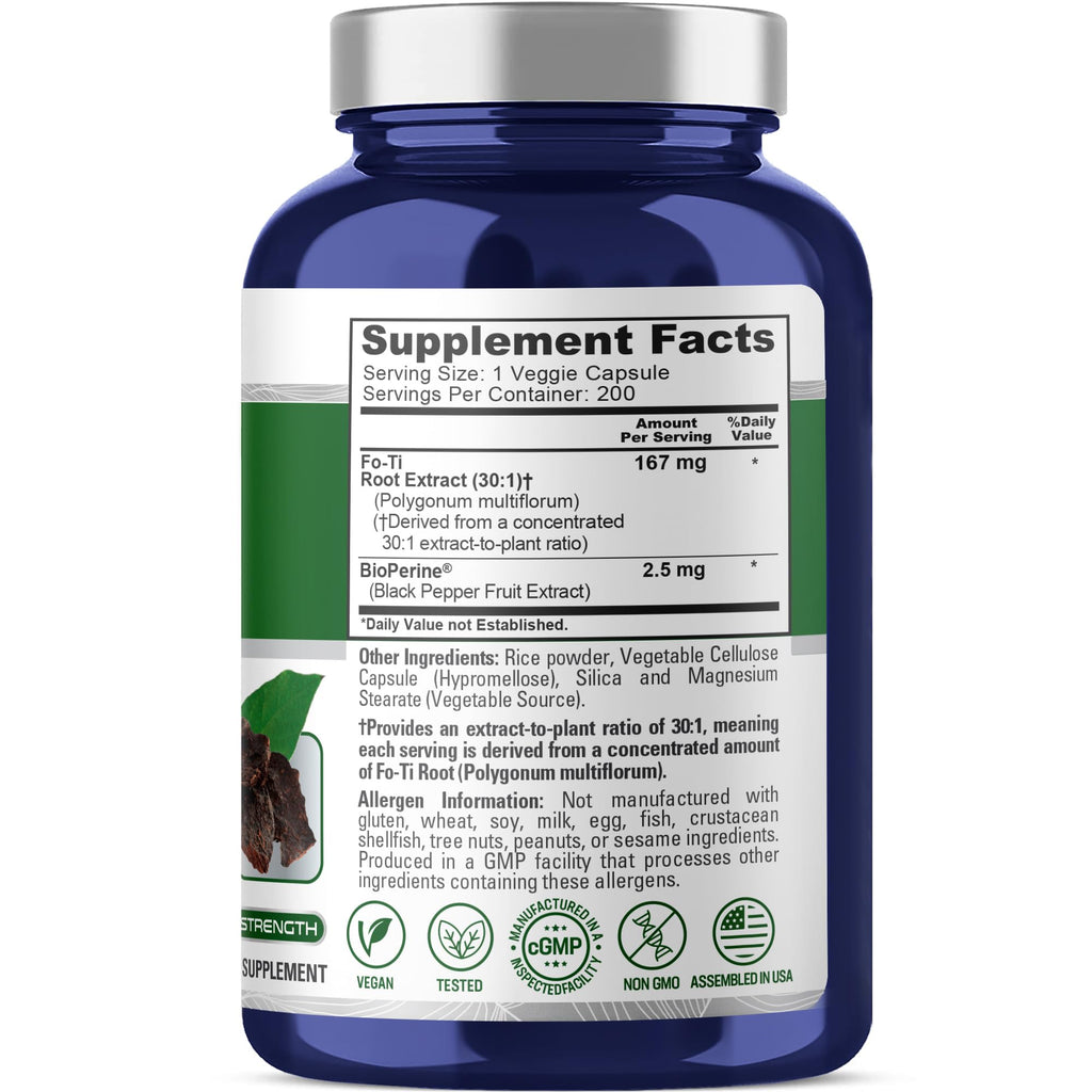 NusaPure Fo-Ti Capsules, 167 mg, 200 Veg Capsules (Non-GMO, Vegan)