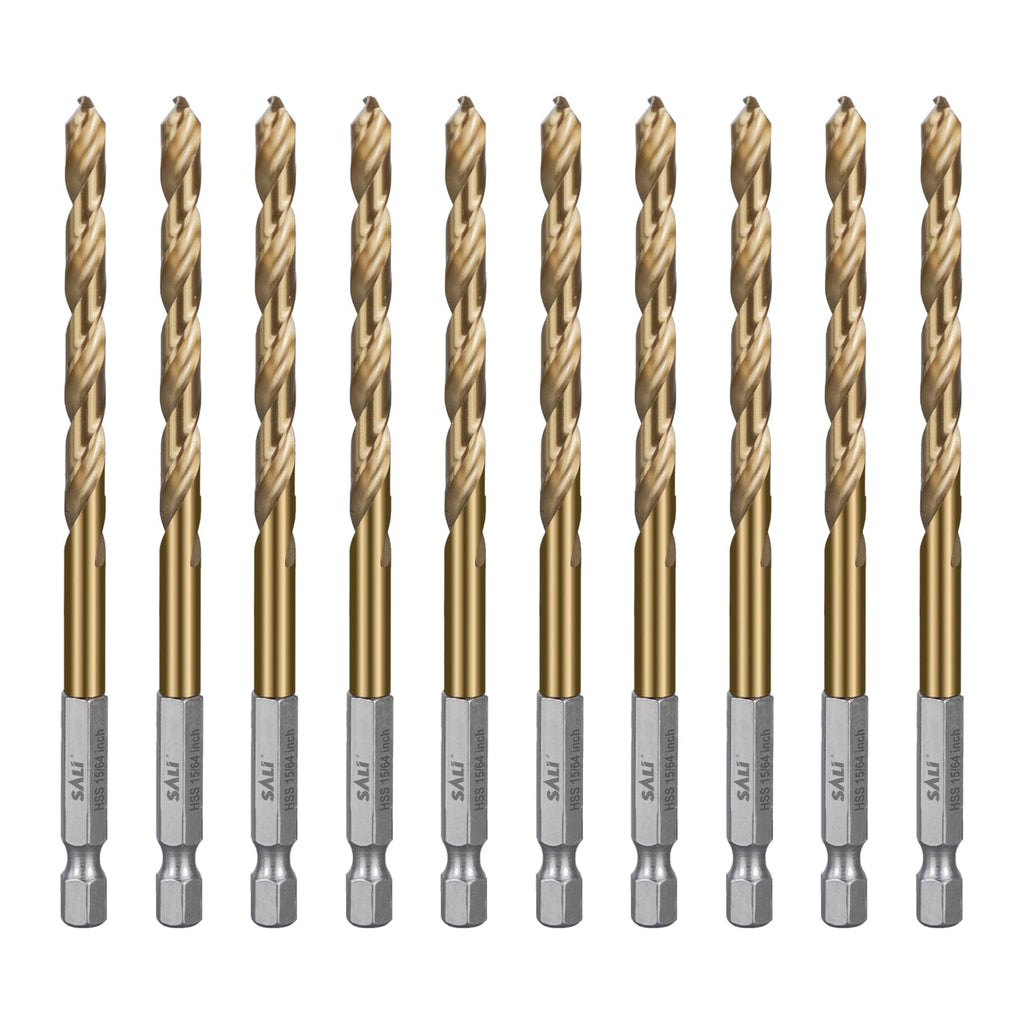 SALI Cobalt Drill Bit Set,10 Pack 15/64 Inch High Speed Steel Hex Shank Jobber Drill Bits, for Hardwood, Aluminum,Metal,Copper,Alloyed Steel