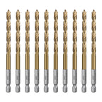 SALI Cobalt Drill Bit Set,10 Pack 15/64 Inch High Speed Steel Hex Shank Jobber Drill Bits, for Hardwood, Aluminum,Metal,Copper,Alloyed Steel