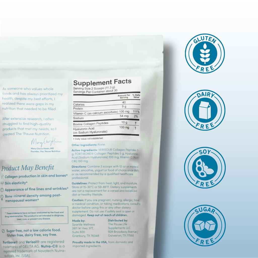 The 'Pause Life Skin & Bone, Verisol & Fortibone Collagen Peptides, Powder Formula with Hyaluronic Acid and Vitamin C, Gluten Free Supplement, Skin, Nails & Hair Support, Unflavored, Easy to Mix 12 OZ