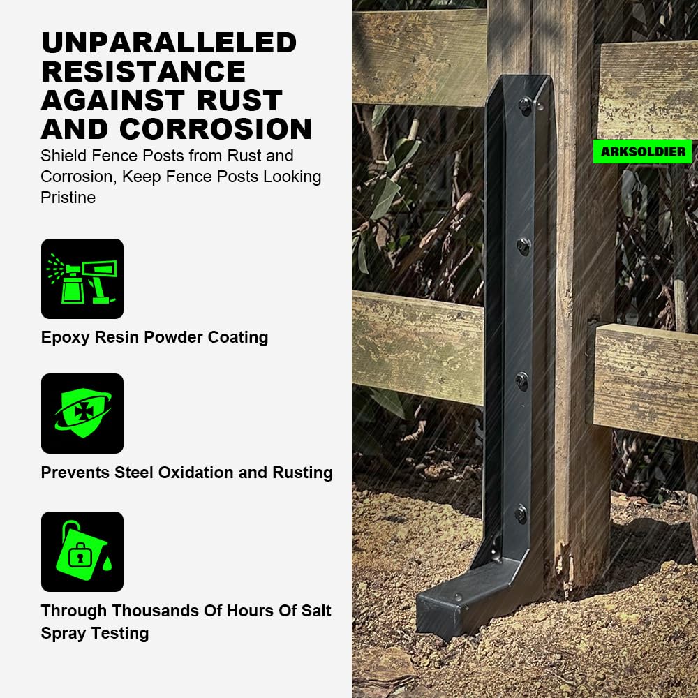 ARKSOLDIER Fence Post Repair Kit - Quick Fix Broken/Leaning 4x4/6x6 Wood Posts Support with One-Piece Steel Anchor & Stakes (Thickened 11-Gauge, 2-Pack)