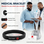 MEALGUET BLOOD THINNER Braided Genuine Leather Medical ID Wristband Mens Medical Alert Leather Bracelet with Stainless Steel Clasp