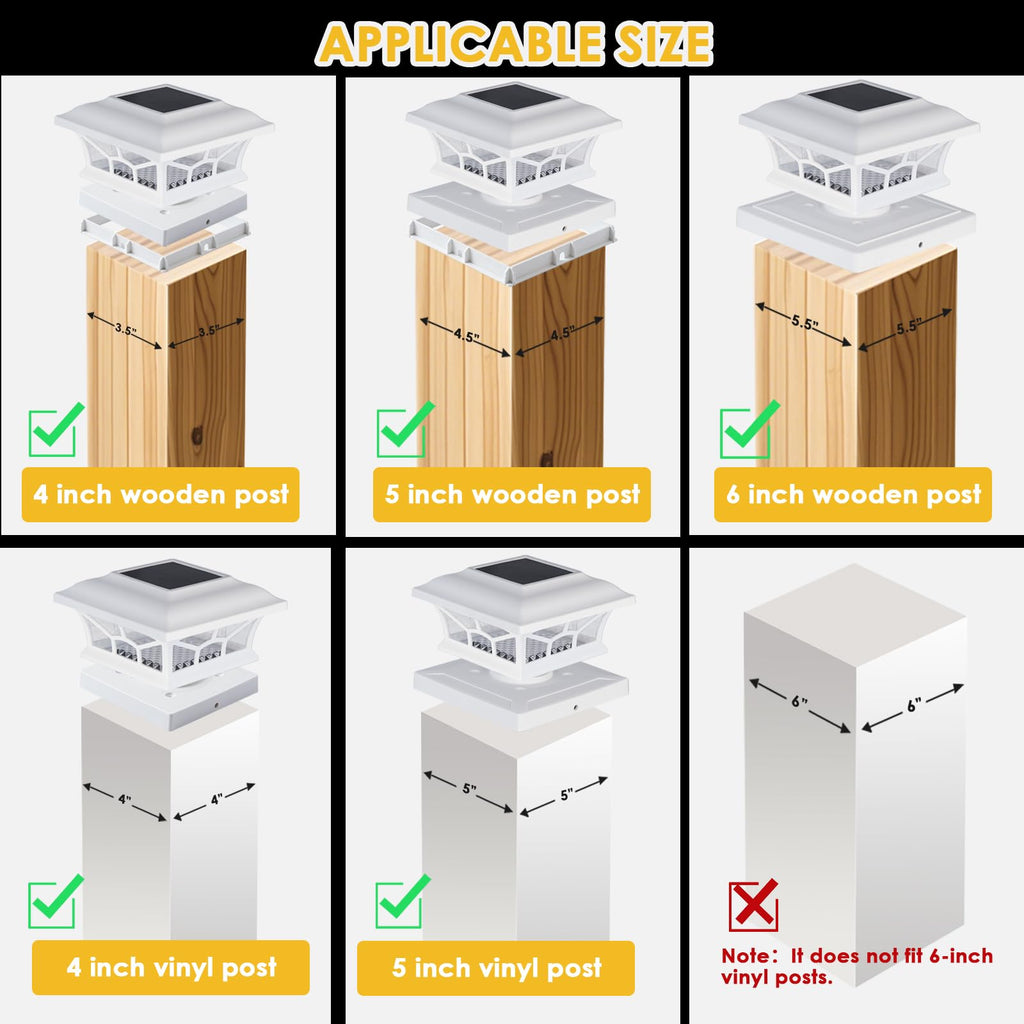 DAMAYCA 2 Pack Solar Post Cap Lights Outdoor Waterproof, Fits 4x4, 5x5, 6x6 Wooden & Vinyl Fence Decks with Warm & Cool White Light Modes (Classic White, 2)