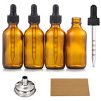 4 Pack 1 oz Glass Dropper Bottles with Measured Dropper - 30ml Dark Amber Tincture Bottles with Graduated Calibrated Glass Eye Droppers (1ml) for Essential Oils, Liquids - Leakproof Travel Bottles