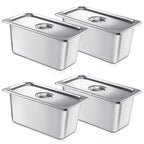 Mifoci 4 Pack Stainless Steam Hotel Pan with Lid, 1/3 Size x 6 Inch Deep Table Steam Pan Restaurant Supplies Reusable Anti Rust Catering Storage for Home, Party, Restaurant, Hotel, Buffet
