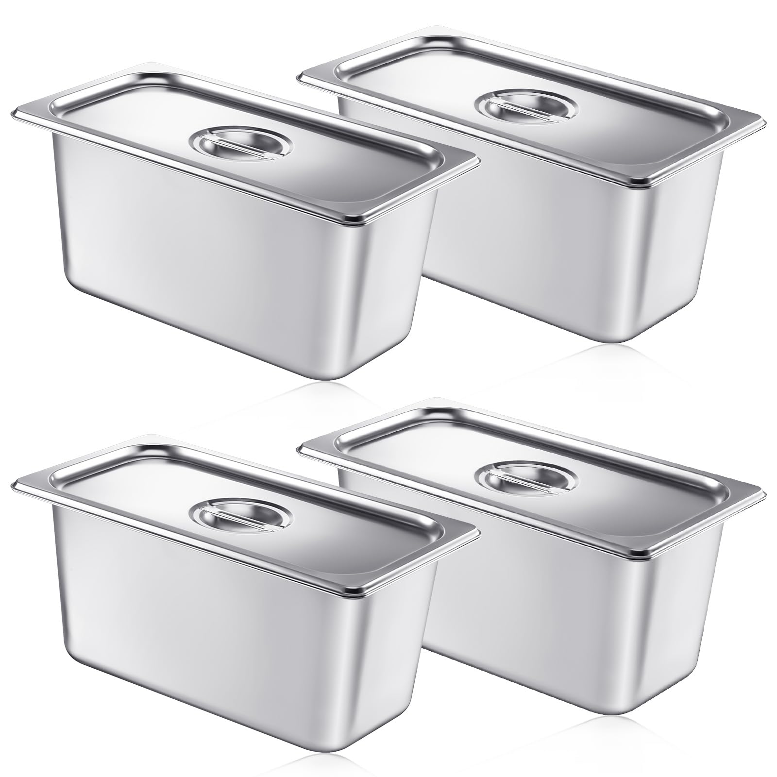 Mifoci 4 Pack Stainless Steam Hotel Pan with Lid, 1/3 Size x 6 Inch Deep Table Steam Pan Restaurant Supplies Reusable Anti Rust Catering Storage for Home, Party, Restaurant, Hotel, Buffet