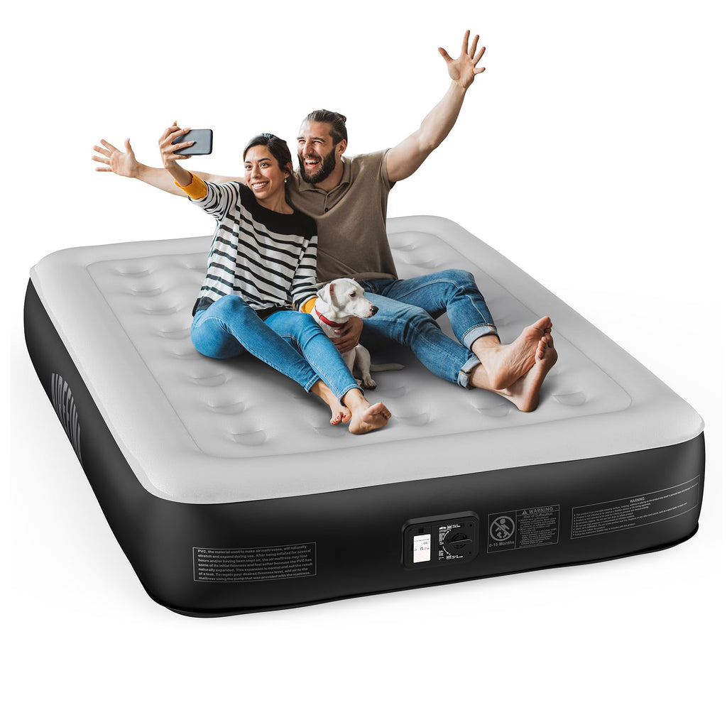 Airefina Queen Air Mattress with Built-in Pump 13", Comfort Blow up Mattress in 3 Mins Inflation/Deflation, Queen Size Inflatable Bed with Flocked Top for Camping, Home, Guest, Portable 80x60x13in