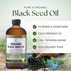 HalalEveryDay Organic Black Seed Oil - USDA Certified, Cold Pressed Glass Bottle 16oz - Over 1.5% Thymoquinone Turkish Black Cumin Nigella Sativa Non-GMO 100% Pure Blackseed Oil