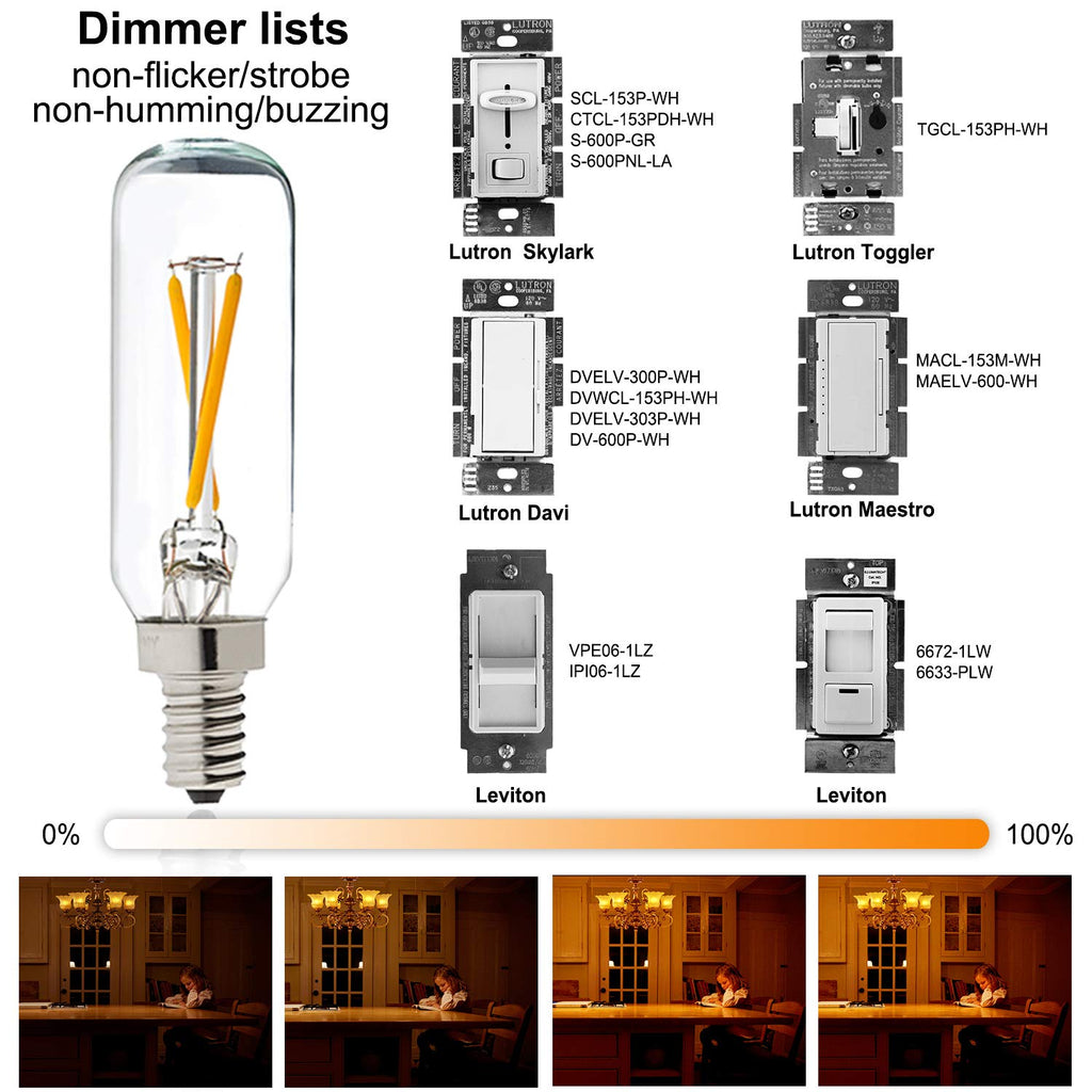 LiteHistory Dimmable T6 led Bulb 25W Candelabra led 2700K Clear 200lm 2W e12 T25 led Bulb 6Pack