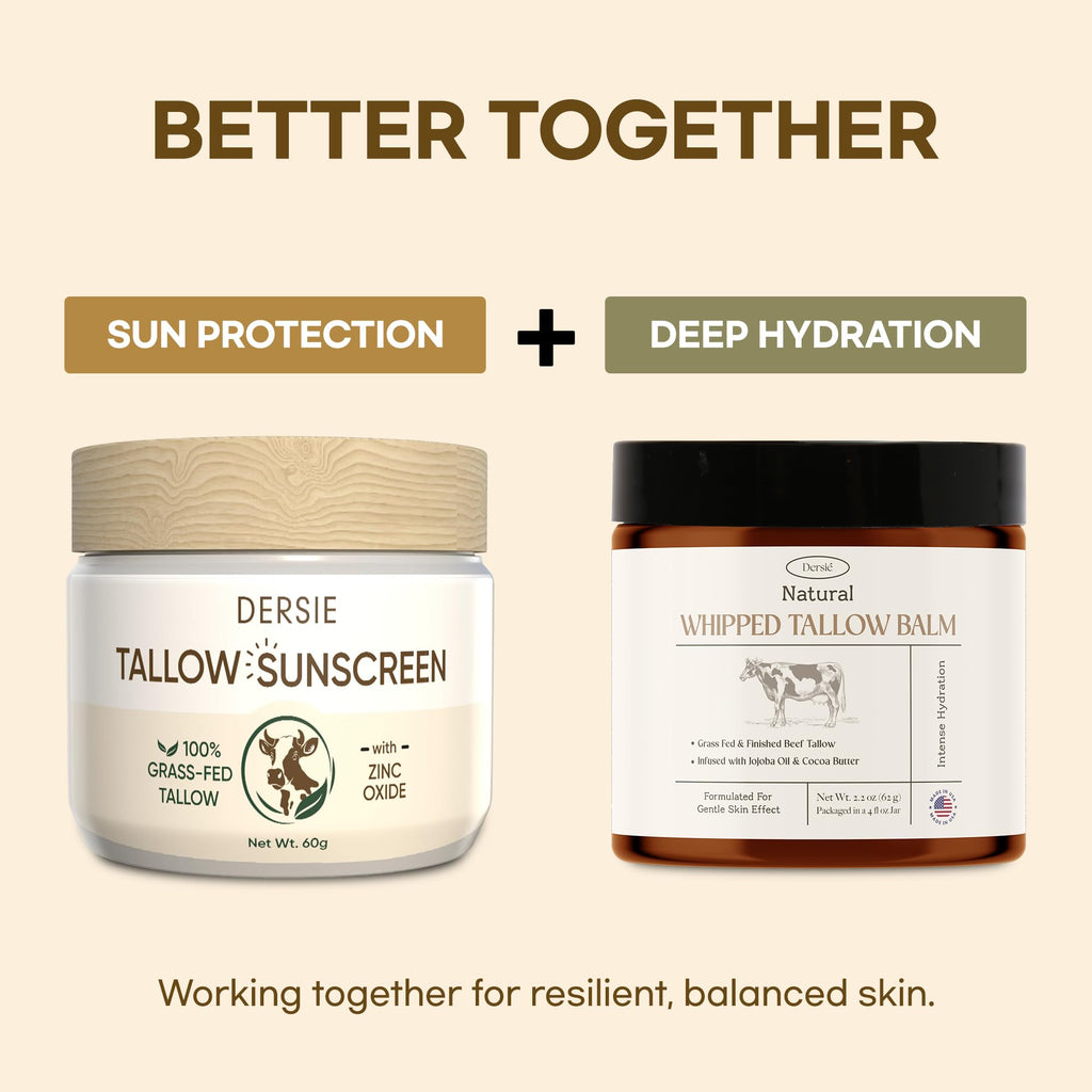 (Pack of 2) Organic Beef Tallow Sunscreen SPF 30: Instant Sun Protection with 100% Grass Fed Tallow and Zinc Oxide - Deep Hydration & Non-Greasy Formula for Adults and Kids (2.12 oz Each)