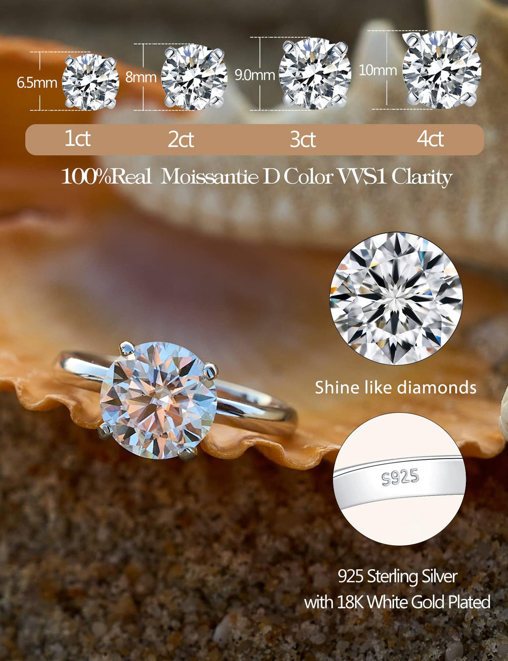 IMOLOVE Moissanite Solitaire Engagement Ring for Women, Women's Engagement Rings Moissanite Promise Rings 1CT D Color VVS1 Clarity Wedding band 925 Sterling Silver with 18K Gold Plated-7