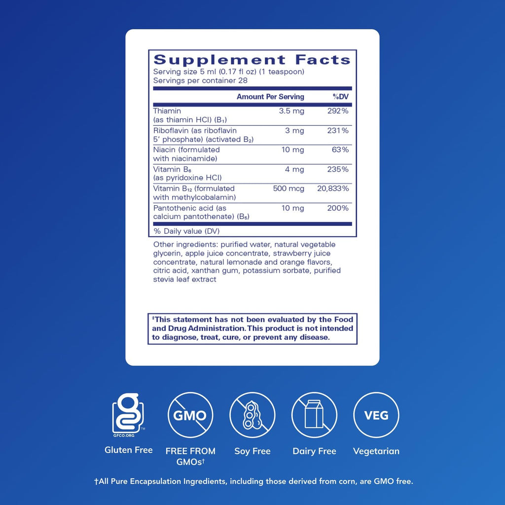 Pure Encapsulations B-Complex Liquid - Liquid Vitamin B Complex - for Nerve & Energy Metabolism* - Gluten Free & Vegetarian - 4.73 oz (140 mL)