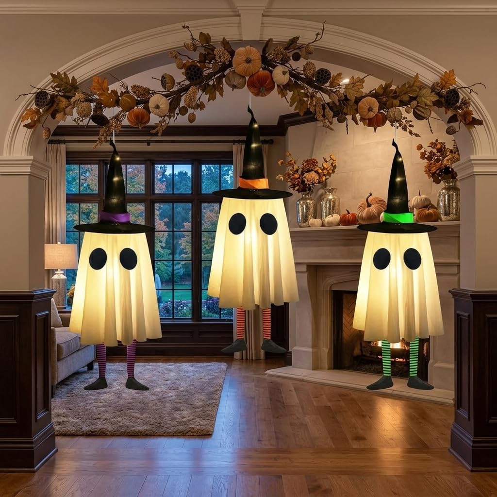 Halloween Decorations Outdoor, Spooky Ghost Halloween Decor with Witch Hat