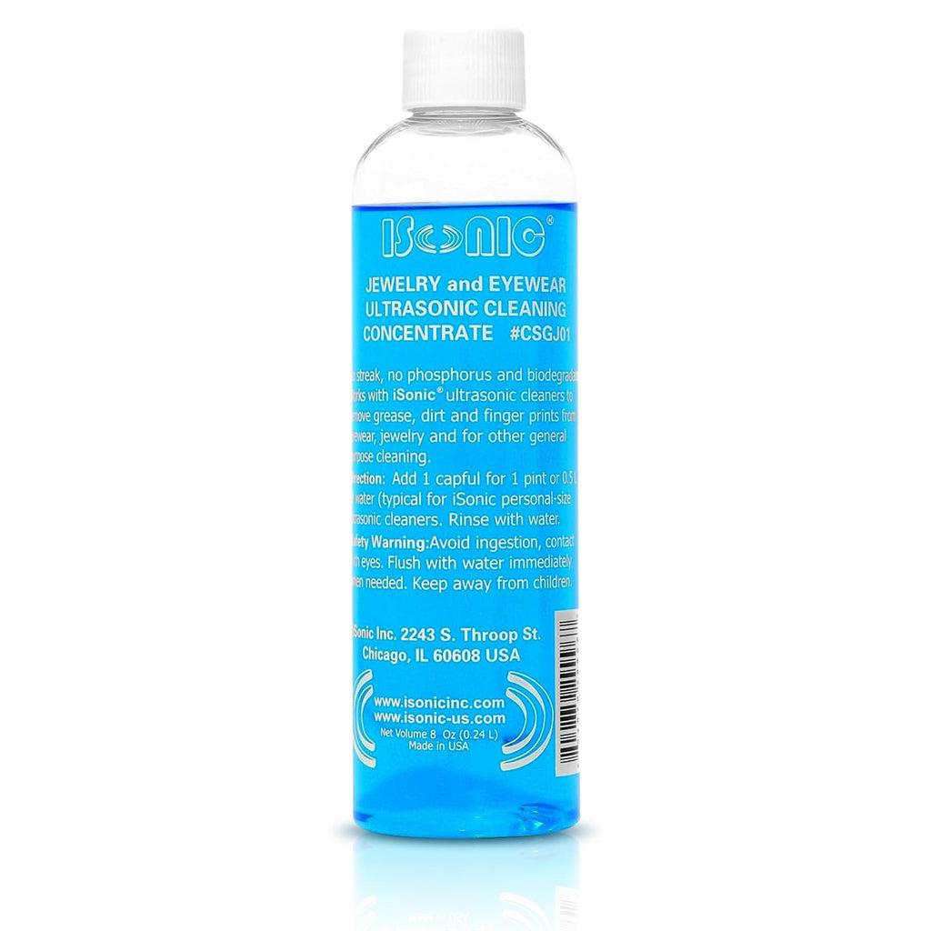 iSonic Ultrasonic Jewelry & Eyeglass Cleaner Solution Concentrate - Professional Cleaning Liquid for Ultrasonic Machine - Clean Gold, Silver, Diamond, Watch, Glasses, Eye Wear, 8-oz