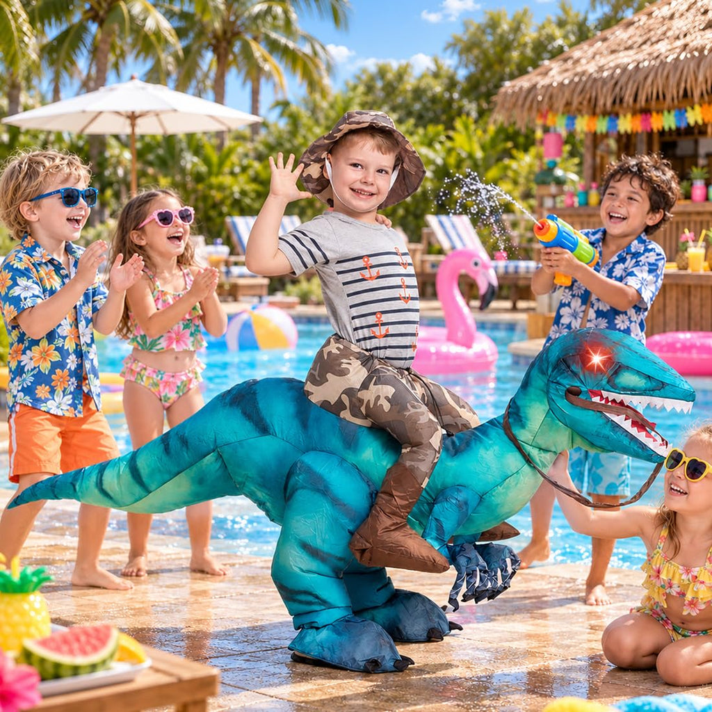 GOOSH Inflatable Dinosaur Costume for Kids Riding T Rex Funny Blow Up Boys Girls Costume for Halloween Fancy Dress Party Cosplay