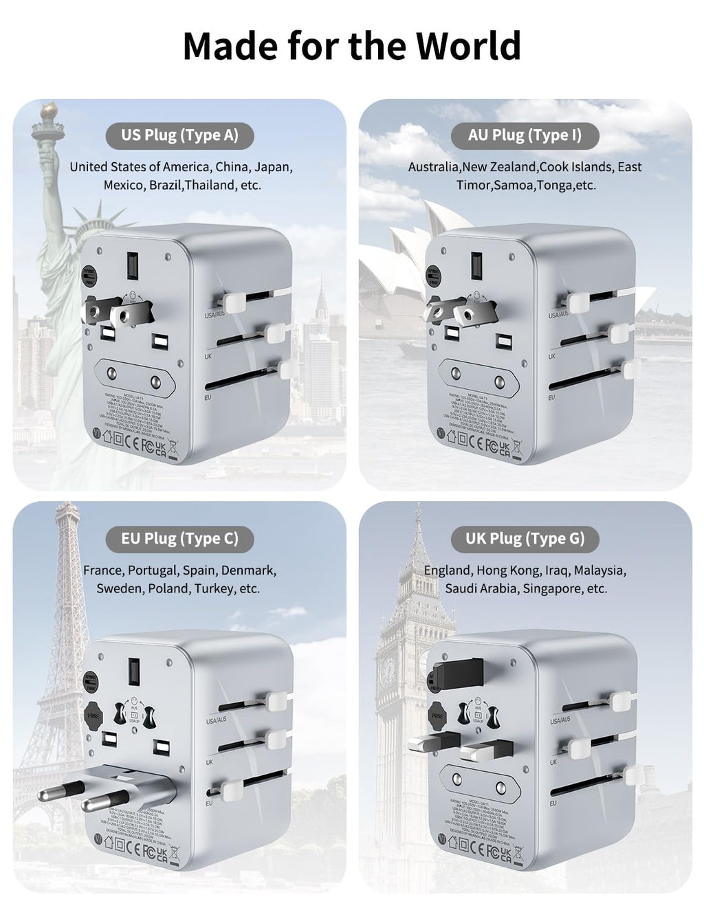 MOMAX Universal Travel Adapter, 20W+18W International Plug Adapter with 2 USB-A Quick Charging & 1 USB C PD Fast Charging,1 AC, All-in-one Wall Charger for USA EU UK AUS JP (Type C/A/G/I)