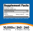 Nutricost Vitamin D3 10,000 IU, 240 Softgel Capsules - Potent, Non-GMO, Gluten Free Vitamin D
