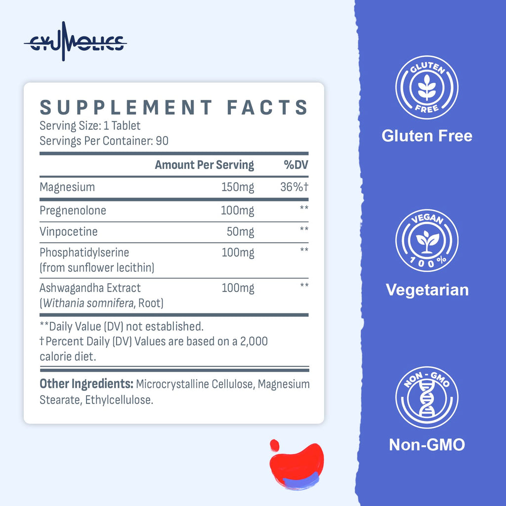 Gyumolics Pregnenolone 100mg Supplement for Cognitive Function & Mental Clarity - Multi-Ingredient Formula for Men & Women - 90 Tablets