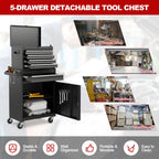 Goplus Tool Chest, 5 Drawers Rolling Tool Cabinet with Detachable Top Toolbox, Universal Lockable Wheels, Lock Bar, Protective Liner & Tool Rack, Metal Tool Storage Cart, Tool Box for Garage Workshop