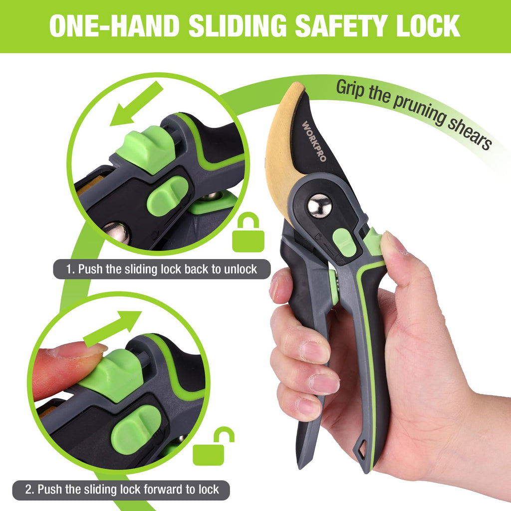 WORKPRO 9" Bypass Pruning Shears, Garden Shears with Titanium Coated