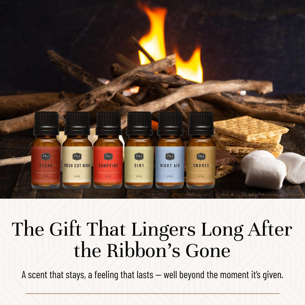 P&J Trading Fragrance Oil Camping Set | Campfire, Smores, Dirt, Fresh Cut Wood, Night Air, and Cedar Candle Scents for Candle Making, Freshie Scent, Soap Making Supplies, Diffuser Oil Scents