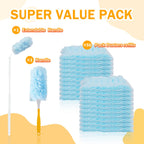 50PCS 360° Duster Refill for Swiffer Duster, Heavy Duty Refills Disposable Microfiber Duster Feather Duster Kit with1 Short Handle and 1 Extenda Handle