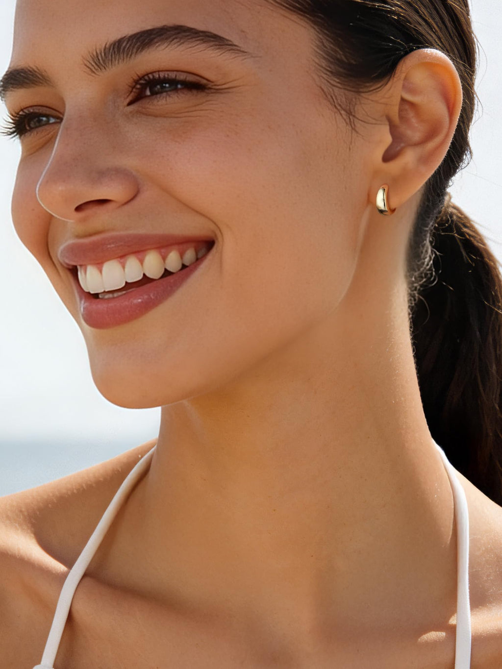 ChicSilver 14K Gold Plated Huggie Hoop Earrings 8mm, 925 Sterling Silver Tiny Gold Hoop Earrings for Women, Hypoallergenic Lightweight
