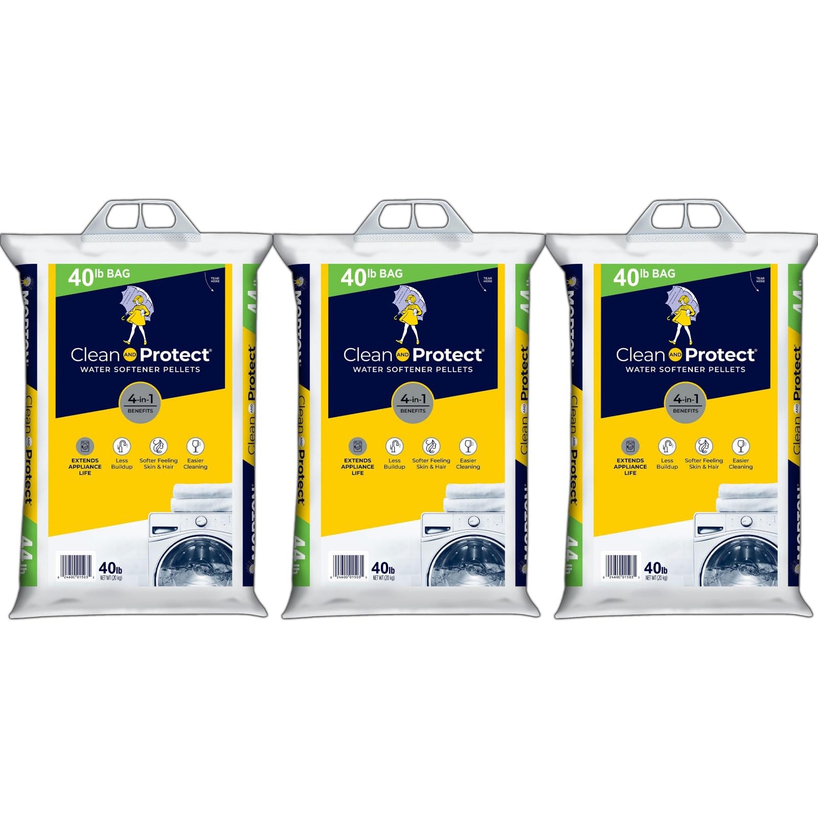 (3 Pack) - 40lb bags, Clean and Protect Water Softener Salt. Extends appliance Life; Reduces Hard Water Build Up